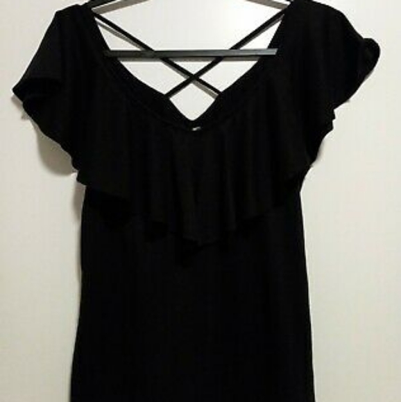 Ladies Top-Sz. L/G 11-13-Black Sleeveless V Neck w/Ruffled Collar/Neck Line - Picture 2 of 10